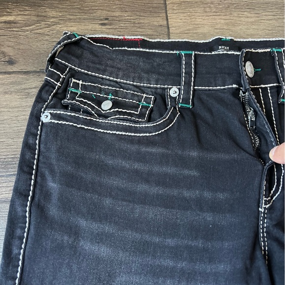 True Religion Men's Ricky Rope Stitch Flap Jeans Washed Black/Green Size 34x32 - Picture 8 of 10